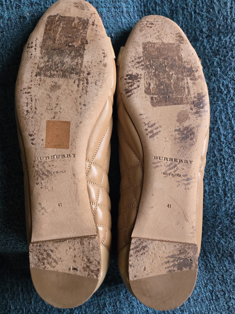 Burberry Quilted Tan Leather Ballet Flats with Buckle - Picture 4 of 4